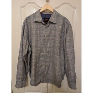 Egara Dress Shirt Mens XXL Slim Fit Stretch Non Iron Plaid  Blue Cotton